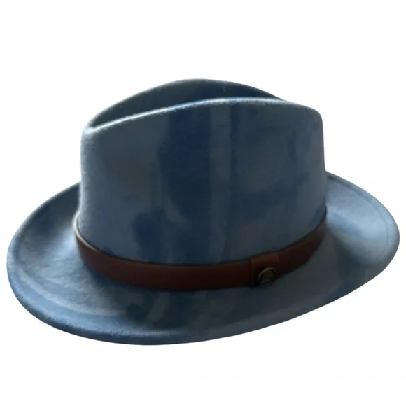 Steven Land Light Blue Camouflage Dyed Wool Fedora Large NWOT